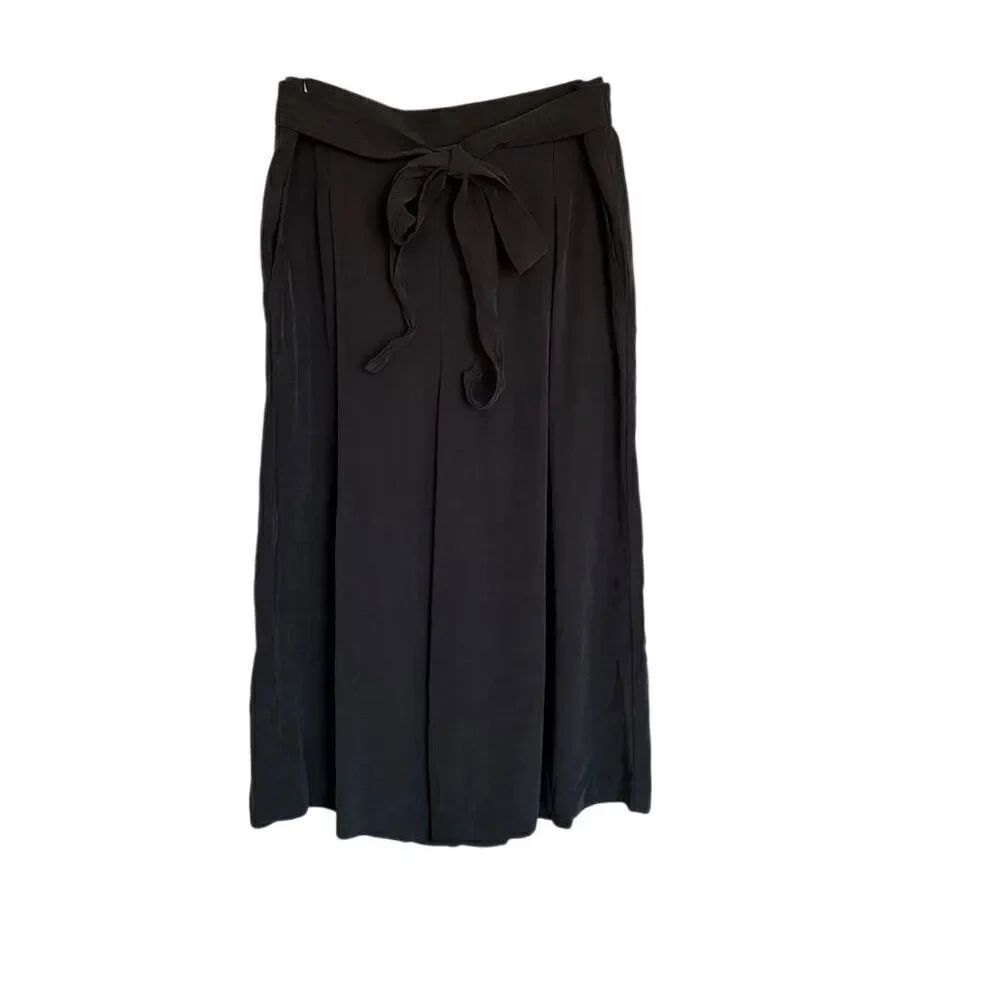 BCBGMAXAZRIA Wide-Leg Culotte Cropped Pants Black Size M Tie Waist Casual